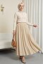 Elastic waist lined long waffle skirt - light mink - 3