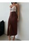 Women's High Waist Midi Length Knitted Skirt with Front Slit - 2