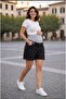 Fdn Black Maternity Jeans Shorts Flexible Panel Design with Adjustable Waistband - 4