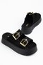 Women's Black Suede High PU Sole Double Buckled Slipper - 2