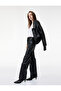 Regular Waist Buttoned Pockets Metal Accessories Straight Leg Faux Leather Pants - 3