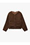 Long Sleeve Buttoned Pocket Detailed Crew Neck Plush Jacket - 3
