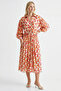 Long Sleeve Patterned Midi Shirt Dress