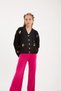 Girl's Embroidered Balloon Embroidered Black Knitwear Cardigan Colorful Pants Hair Clip Set of 3 - 8