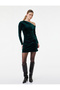 Slim Fit Long Sleeve Asymmetrical Neckline Rhinestone Mini Velvet Dress - 2