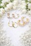 Earrings Halka Natural Stone Crystal Set of 6 Cream Powder Pink Wedding Bride Honeymoon Summer Beach Vacation Combination - 3