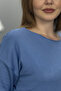 Women Light Blue Boat Neck Stretch Fabric 100% Cotton Yarn Thin Knitwear Blouse - 2