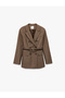 Plaid Brown Women's Blazer Jacket 6Wak50136Uw - 3
