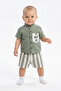 Baby Boy Green Buttoned Palm Embroidered Muslin Striped Shorts 2-Piece Set - 2