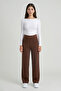 Brown High Waist Striped Pocketed Women's Oversized Plus Size Palazzo Trousers - 4