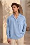 Sartre Apaş Yaka Tek Pocketed Slim m Modal Fabric O Oversized Long Sleeve Summer Shirt - Cold Blue - 3