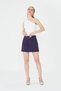 Shorts Skirt Women's Skirt with Shorts Mini Metal Buckle Belted Side Zipper Purple Plum Fabric - 2