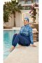 Tile Patterned, Adjustable Waist, Elastic, Water-Repellent Fabric, 3-Piece Hijab Swimsuit, Beachwear, Burkini - 2