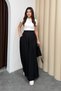 Pleated Wide Leg Linen Palazzo Trousers with Elastic Waist at the Back 8980 - Black - 5
