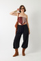 Women's Black Wide-Leg Pants – Elastic Waist, Lace-Up, Drapey Cuttings - 3