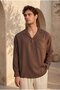 Sartre Apaş Yaka Tek Pocketed Slim m Modal Fabric O Oversized Long Sleeve Summer Shirt - Brown