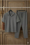 Men's Burumcuk Kri̇nkil Fabric Short-Sleeved Shirt and Tracksuit 2-Piece Set