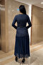 Üst Atlas Alt Chiffon Fabric Dress - Dark Blue - 5