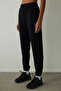 Black Silky Feel Normal Waist Jogger Sweatpants