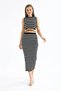 Women's Crew Neck Striped Lace Detail Crop Blouse Long Skirt Two-Piece Knitwear Set 10239 Plt