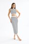 Women's Crew Neck Striped Lace Detail Crop Blouse Long Skirt Two-Piece Knitwear Set 10239 Plt - 5