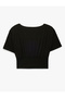Short Sleeve Viscose Blend Boat Neck Waist Accent Crop T-Shirt - 4