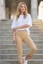 Beige High Waist Gathering and Slimming Casual and Sports Women's Seamless Capri Leggings