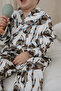 Panda Patterned Children's Pajama Set with Collar Detail - 5