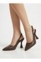 Women's Brown Leather Matte Buckle Pointed Toe Stylish Classic Heeled Shoes - 3