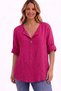 Women's Italian Fuchsia Button Detailed 3/4 Sleeve Oversized Casual 100% Cotton Blouse Tunic