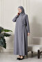 Women's Plus Size Etamine Fabric Abaya Model – Stone Detailed, Tie Belt - 5