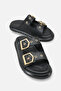 Ophelia Black Women's Stylish Double Buckle Orthopedic Comfortable Ergonomic Non-Slip Sole Slippers