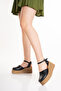 Women's Genuine Leather Wedge Heeled Sandals 6356 Black - 5