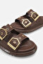 Belavielle Brown Women's Rustic Stylish Double Buckle Orthopedic Comfortable Ergonomic Non-Slip Sole Slippers - 5