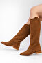 Eliz Women's Short Heel Suede Laser Cut Perforated Summer Boots - Brown - 3