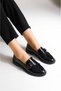 Premium Masculine: Gold Buckled Black & Brown Patent Leather and Suede Textured Women's Loafers Collection - 6