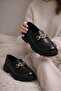 Women's Thick Sole Orthopedic Comfort Sole Leather-Look Loafer – Black - 5