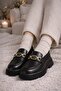 Women's Thick Sole Orthopedic Comfort Sole Leather-Look Loafer – Black - 6