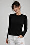 Women's Black Crew Neck Basic Knitwear Blouse Be358