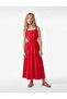 Cotton Square Neck Strap A-Line Cut-Out Detail Midi Dress - 4