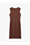 Slim Fit Round Neck Sleeveless Midi Dress with Front Slit Detail - 4