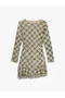 Long Sleeve Crew Neck Drape Detail Mini Plaid Dress - 3