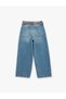 High Waist Cotton Belt Detailed Pocketed Short Wide Leg Jean Trousers - Wide Leg Jeans - 5