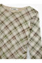 Long Sleeve Crew Neck Drape Detail Mini Plaid Dress - 5