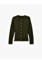 Slim Fit Long Sleeve Crew Neck Heart Button Detailed Cable Knit Cardigan - 3