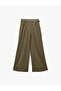Loose Fit Pocketed Pleated Belted Palazzo Fabric Trousers - 4