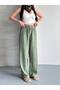 Women's Green Textured Elastic Waist Casual Pants - 7