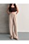 Women's Beige Textured Elastic Waist Casual Pants - 7