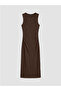 Xside Brown Crew Neck Gathered Textured Dress - 2