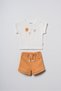 Unisex Baby Cotton Ecru Mustard T-Shirt Shorts Set - Floral Printed